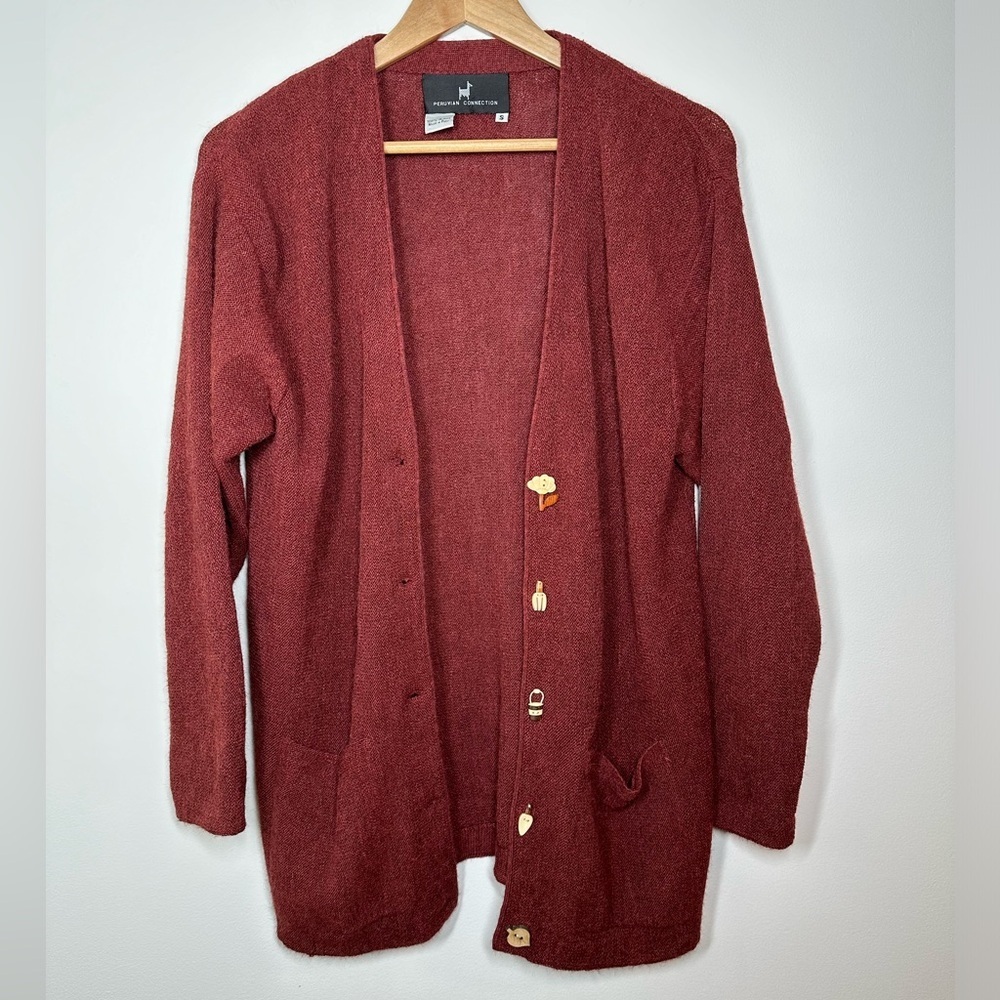 Peruvian Connection 100% Alpaca Burgundy‎ Knit Cardigan Small